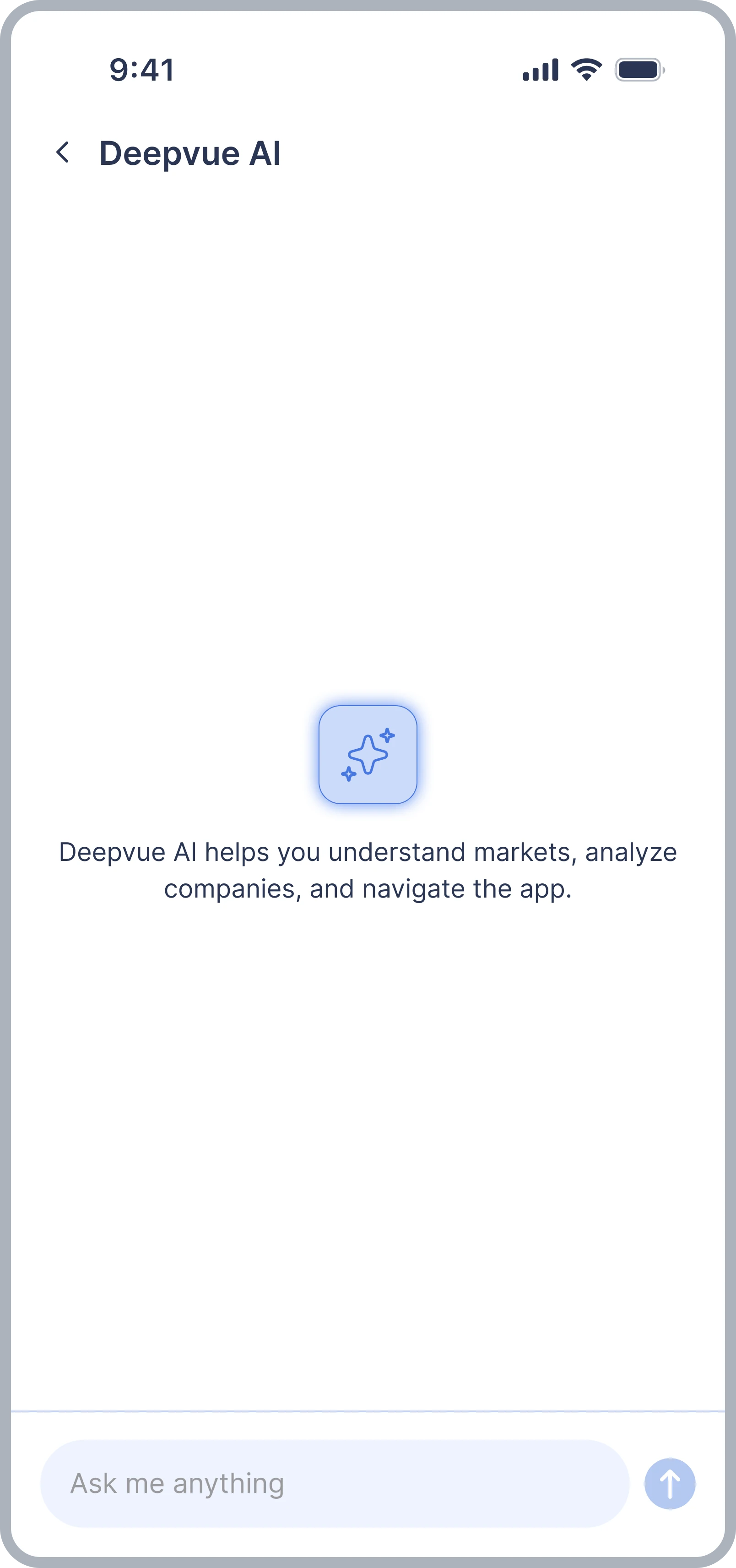 The first Deepvue AI screen: an empty chat